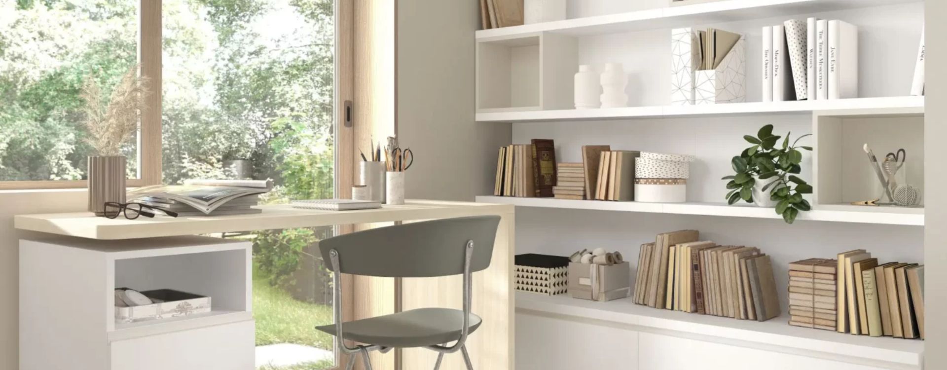 diseño de oficinas en casa completa y luminosa